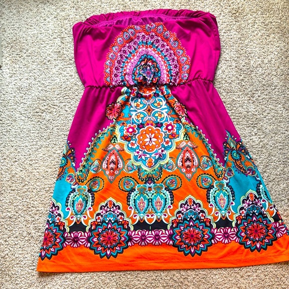 Bongo Women's Boho Halter Top (Orange, Blue, and Pink, Size: Medium) - Picture 2 of 3